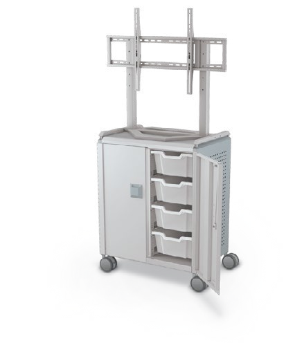 MooreCo Midi H2 — Peg / With Doors / (8) 6" Totes / TV Mount. Verified matching front configuration; back panel is not visible. Finish representative.
