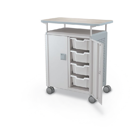 MooreCo Midi H2 — Peg / With Doors / (8) 6" Totes / Laminate. Verified matching front configuration; back panel is not visible. Finish representative.