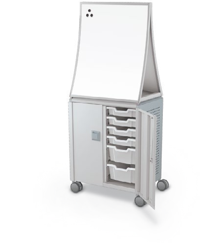 MooreCo Midi H2 — Peg / With Doors / (8) 3" Totes + (4) 6" Totes / Ogee. Verified matching front configuration; back panel is not visible. Finish representative.
