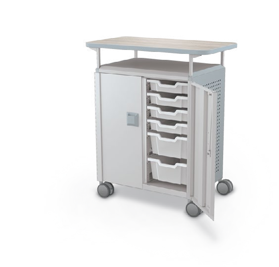 MooreCo Midi H2 — Peg / With Doors / (8) 3" Totes + (4) 6" Totes / Laminate. Verified matching front configuration; back panel is not visible. Finish representative.