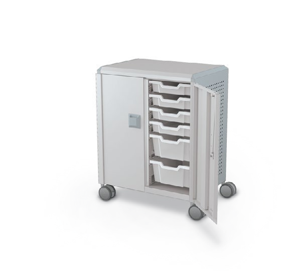 MooreCo Midi H2 — Peg / With Doors / (8) 3" Totes + (4) 6" Totes. Verified matching front configuration; back panel is not visible. Finish representative.