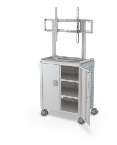MooreCo Midi H2 — Peg / With Doors / Shelves / TV Mount. Verified matching front configuration; back panel is not visible. Finish representative.