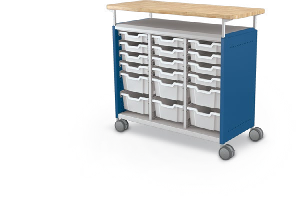 MooreCo Maxi H2 — Standard / No Doors / (12) 3" Totes + (6) 6" Totes / Butcher. Verified matching front configuration; back panel is not visible. Finish representative.