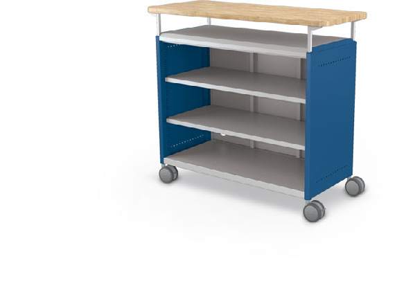 MooreCo Maxi H2 — Standard / No Doors / Shelves / Butcher. Verified matching front configuration; back panel is not visible. Finish representative.