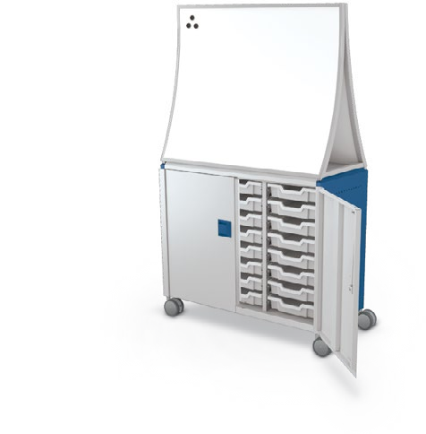 MooreCo Maxi H2 — Standard / With Doors / (24) 3" Totes / Ogee. Verified matching front configuration; back panel is not visible. Finish representative.