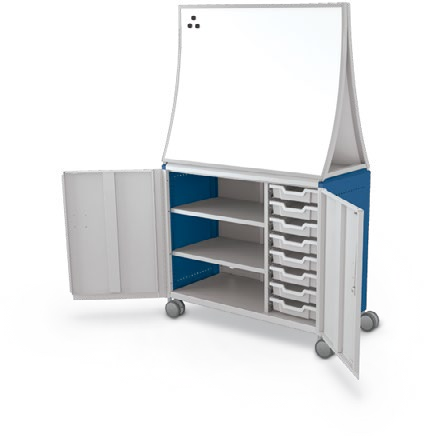 MooreCo Maxi H2 — Standard / With Doors / (8) 3" Totes + Left Hand Shelves / Ogee. Verified matching front configuration; back panel is not visible. Finish representative.