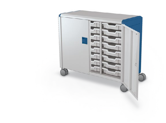MooreCo Maxi H2 — Standard / With Doors / (24) 3" Totes. Verified matching front configuration; back panel is not visible. Finish representative.