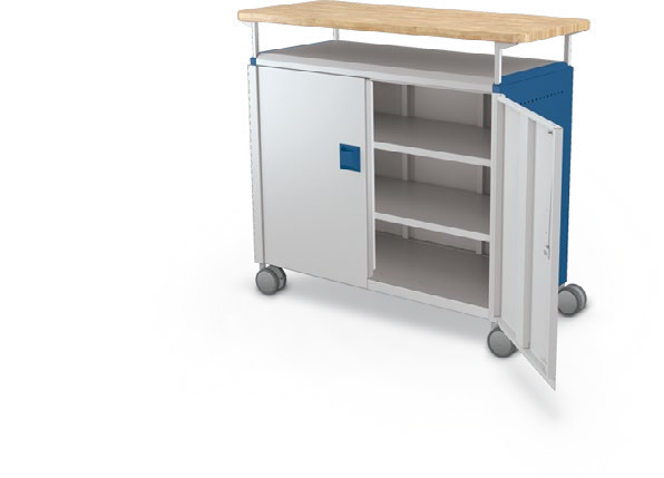 MooreCo Maxi H2 — Standard / With Doors / Shelves / Butcher. Verified matching front configuration; back panel is not visible. Finish representative.