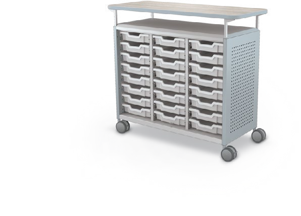 MooreCo Maxi H2 — Peg / No Doors / (24) 3" Totes / Laminate. Verified matching front configuration; back panel is not visible. Finish representative.