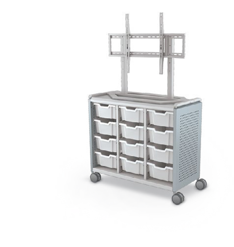 MooreCo Maxi H2 — Peg / No Doors / (12) 6" Totes / TV Mount. Verified matching front configuration; back panel is not visible. Finish representative.