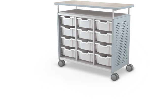 MooreCo Maxi H2 — Peg / No Doors / (12) 6" Totes / Laminate. Verified matching front configuration; back panel is not visible. Finish representative.
