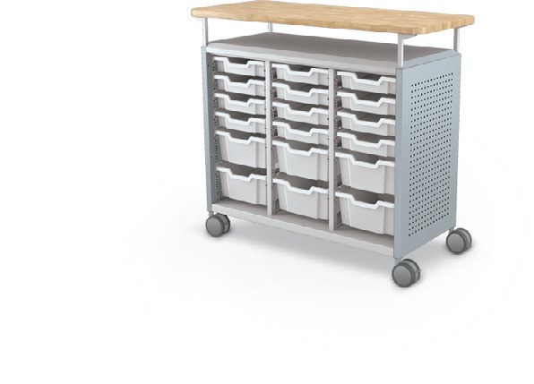 MooreCo Maxi H2 — Peg / No Doors / (12) 3" Totes + (6) 6" Totes / Butcher. Verified matching front configuration; back panel is not visible. Finish representative.