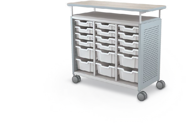MooreCo Maxi H2 — Peg / No Doors / (12) 3" Totes + (6) 6" Totes / Laminate. Verified matching front configuration; back panel is not visible. Finish representative.