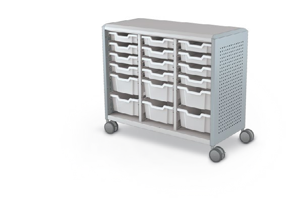MooreCo Maxi H2 — Peg / No Doors / (12) 3" Totes + (6) 6" Totes. Verified matching front configuration; back panel is not visible. Finish representative.