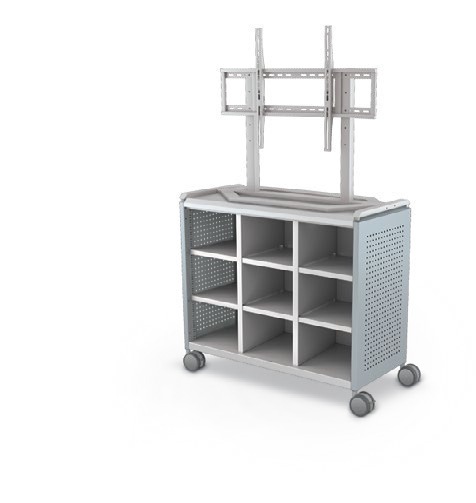 MooreCo Maxi H2 — Peg / No Doors / Cubbies / TV Mount. Verified matching front configuration; back panel is not visible. Finish representative.