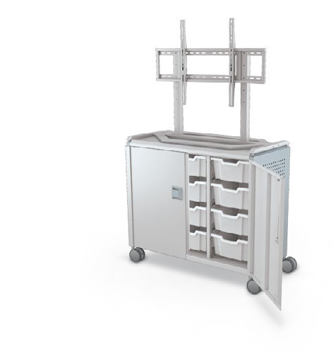 MooreCo Maxi H2 — Peg / With Doors / (12) 6" Totes / TV Mount. Verified matching front configuration; back panel is not visible. Finish representative.