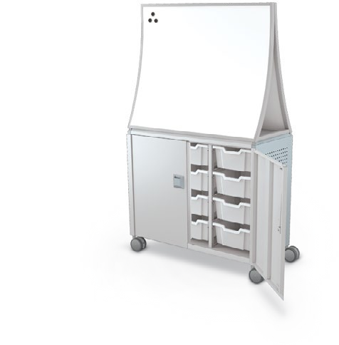 MooreCo Maxi H2 — Peg / With Doors / (12) 6" Totes / Ogee. Verified matching front configuration; back panel is not visible. Finish representative.