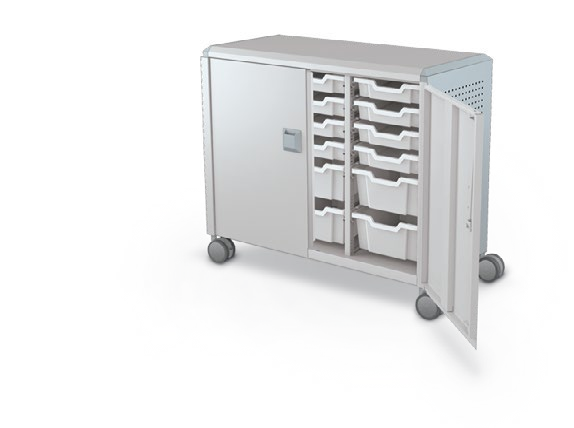 MooreCo Maxi H2 — Peg / With Doors / (12) 3" Totes + (6) 6" Totes. Verified matching front configuration; back panel is not visible. Finish representative.