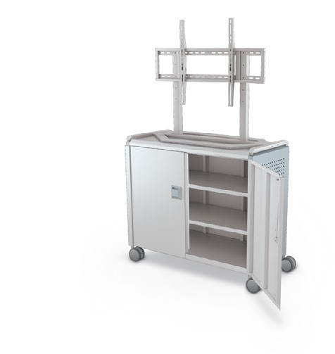 MooreCo Maxi H2 — Peg / With Doors / Shelves / TV Mount. Verified matching front configuration; back panel is not visible. Finish representative.