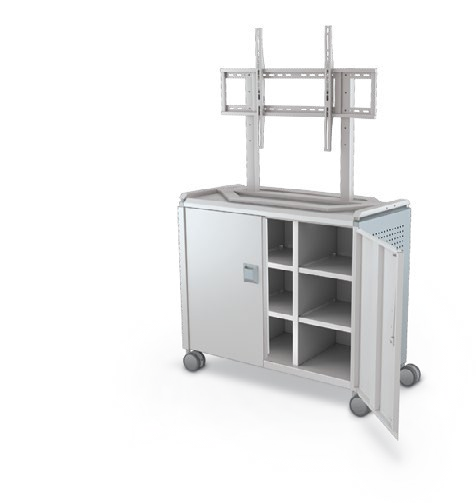 MooreCo Maxi H2 — Peg / With Doors / Cubbies / TV Mount. Verified matching front configuration; back panel is not visible. Finish representative.
