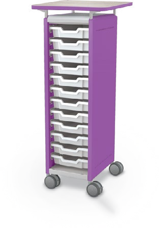 MooreCo Mini H3 — Standard / Left (Standard) / (12) 3" Totes / Laminate. Verified matching front configuration; back panel is not visible. Finish representative.
