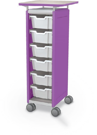 MooreCo Mini H3 — Standard / Left (Standard) / (6) 6" Totes / Laminate. Verified matching front configuration; back panel is not visible. Finish representative.
