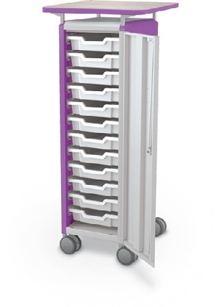 MooreCo Mini H3 — Standard / Right / (12) 3" Totes / Laminate. Verified matching front configuration; back panel is not visible. Finish representative.