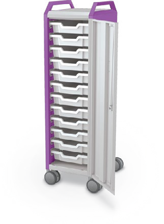MooreCo Mini H3 — Standard / Right / (12) 3" Totes / Handles. Verified matching front configuration; back panel is not visible. Finish representative.