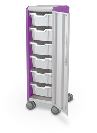 MooreCo Mini H3 — Standard / Right / (6) 6" Totes. Verified matching front configuration; back panel is not visible. Finish representative.