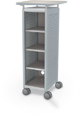 MooreCo Mini H3 — Peg / Left (Standard) / Shelves / Laminate. Verified matching front configuration; back panel is not visible. Finish representative.
