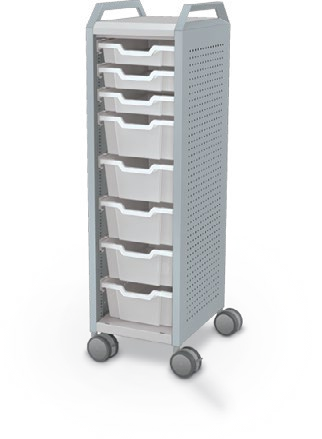 MooreCo Mini H3 — Peg / Left (Standard) / (3) 3" Totes + (5) 6" Totes / Handles. Verified matching front configuration; back panel is not visible. Finish representative.