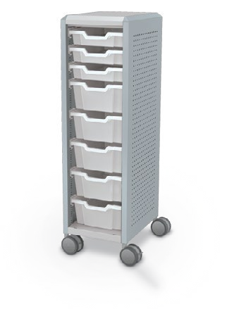 MooreCo Mini H3 — Peg / Left (Standard) / (3) 3" Totes + (5) 6" Totes. Verified matching front configuration; back panel is not visible. Finish representative.