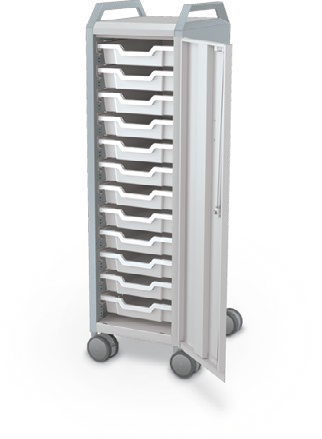 MooreCo Mini H3 — Peg / Right / (12) 3" Totes / Handles. Verified matching front configuration; back panel is not visible. Finish representative.