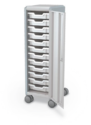 MooreCo Mini H3 — Peg / Right / (12) 3" Totes. Verified matching front configuration; back panel is not visible. Finish representative.