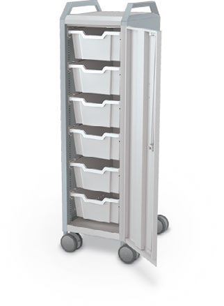 MooreCo Mini H3 — Peg / Right / (6) 6" Totes / Handles. Verified matching front configuration; back panel is not visible. Finish representative.