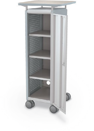 MooreCo Mini H3 — Peg / Right / Shelves / Laminate. Verified matching front configuration; back panel is not visible. Finish representative.