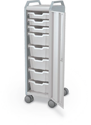 MooreCo Mini H3 — Peg / Right / (3) 3" Totes + (5) 6" Totes / Handles. Verified matching front configuration; back panel is not visible. Finish representative.