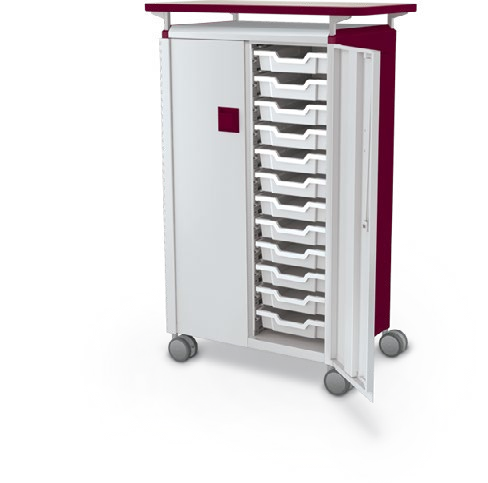MooreCo Midi H3 — Standard / With Doors / (24) 3" Totes / Laminate. Verified matching front configuration; back panel is not visible. Finish representative.