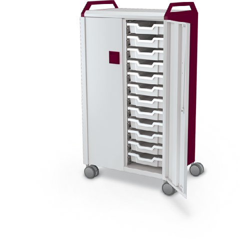 MooreCo Midi H3 — Standard / With Doors / (24) 3" Totes / Handles. Verified matching front configuration; back panel is not visible. Finish representative.