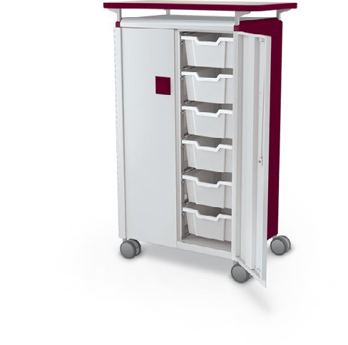 MooreCo Midi H3 — Standard / With Doors / (12) 6" Totes / Laminate. Verified matching front configuration; back panel is not visible. Finish representative.