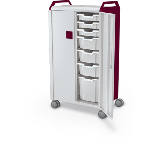 MooreCo Midi H3 — Standard / With Doors / (6) 3" Totes + (6) 6" Totes + (2) 12" Totes / Handles. Verified matching front configuration; back panel is not visible. Finish representative.