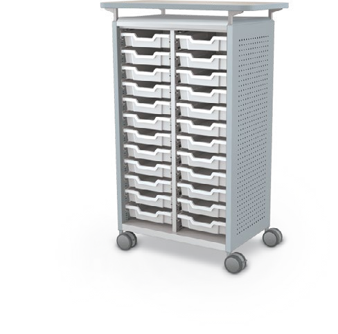 MooreCo Midi H3 — Peg / No Doors / (24) 3" Totes / Laminate. Verified matching front configuration; back panel is not visible. Finish representative.