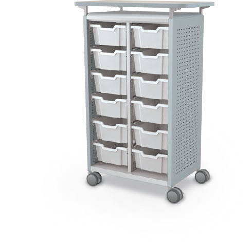 MooreCo Midi H3 — Peg / No Doors / (12) 6" Totes / Laminate. Verified matching front configuration; back panel is not visible. Finish representative.