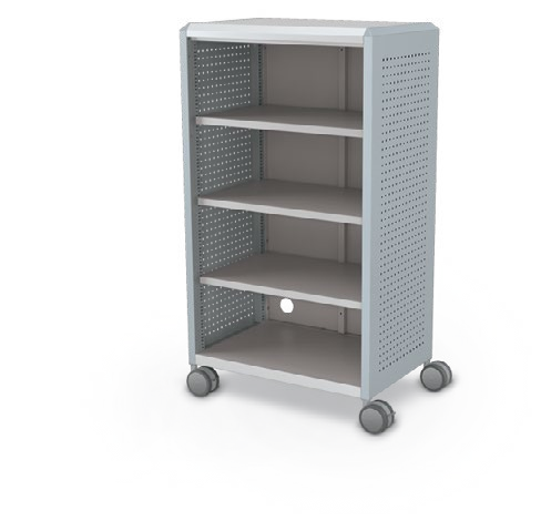 MooreCo Midi H3 — Peg / No Doors / Shelves. Verified matching front configuration; back panel is not visible. Finish representative.