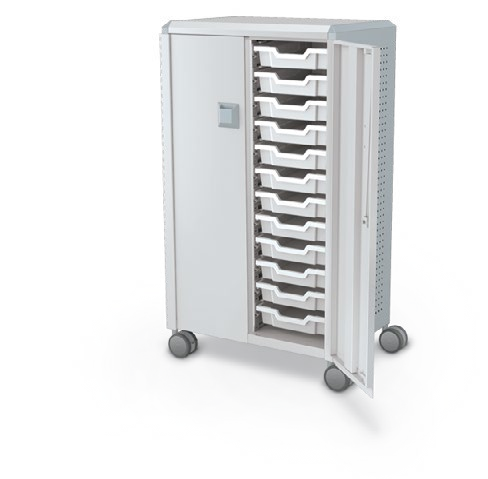 MooreCo Midi H3 — Peg / With Doors / (24) 3" Totes. Verified matching front configuration; back panel is not visible. Finish representative.