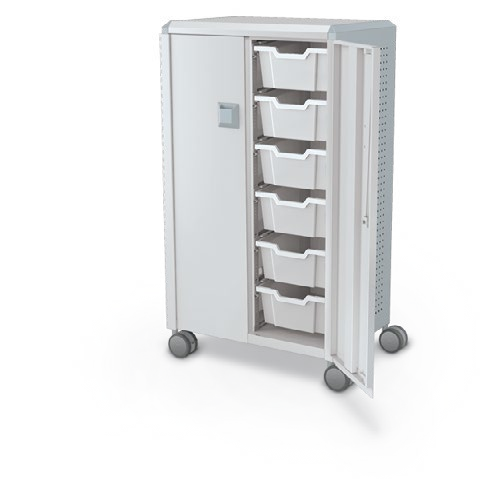 MooreCo Midi H3 — Peg / With Doors / (12) 6" Totes. Verified matching front configuration; back panel is not visible. Finish representative.