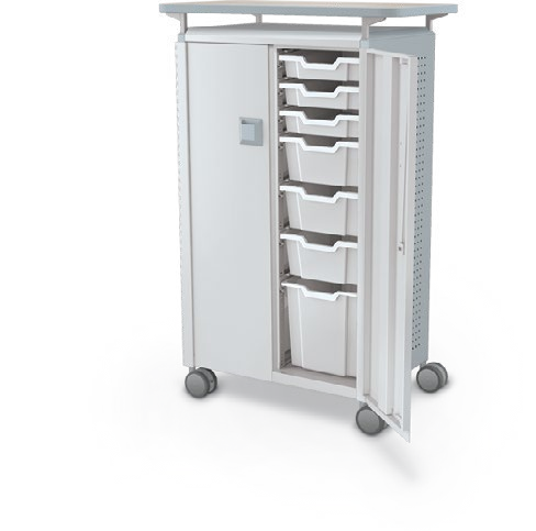 MooreCo Midi H3 — Peg / With Doors / (6) 3" Totes + (6) 6" Totes + (2) 12" Totes / Laminate. Verified matching front configuration; back panel is not visible. Finish representative.