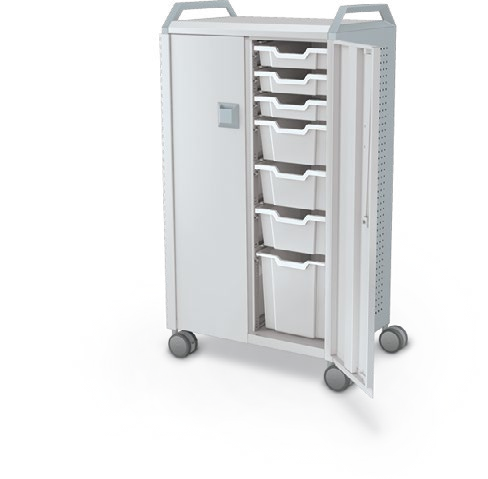 MooreCo Midi H3 — Peg / With Doors / (6) 3" Totes + (6) 6" Totes + (2) 12" Totes / Handles. Verified matching front configuration; back panel is not visible. Finish representative.