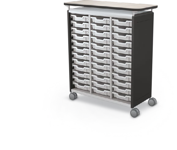 MooreCo Maxi H3 — Standard / No Doors / (36) 3" Totes / Laminate. Verified matching front configuration; back panel is not visible. Finish representative.