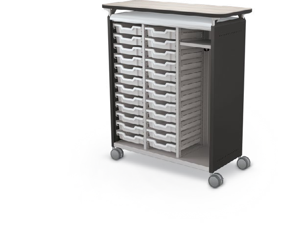 MooreCo Maxi H3 — Standard / No Doors / (24) 3" Totes + RH Wardrobe / Laminate. Verified matching front configuration; back panel is not visible. Finish representative.